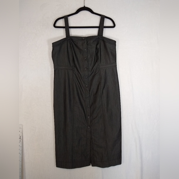 NWOT Calvin Klein Convertible Strapless Black  Chambray Denim Buttodown Dress 14 - Picture 1 of 9
